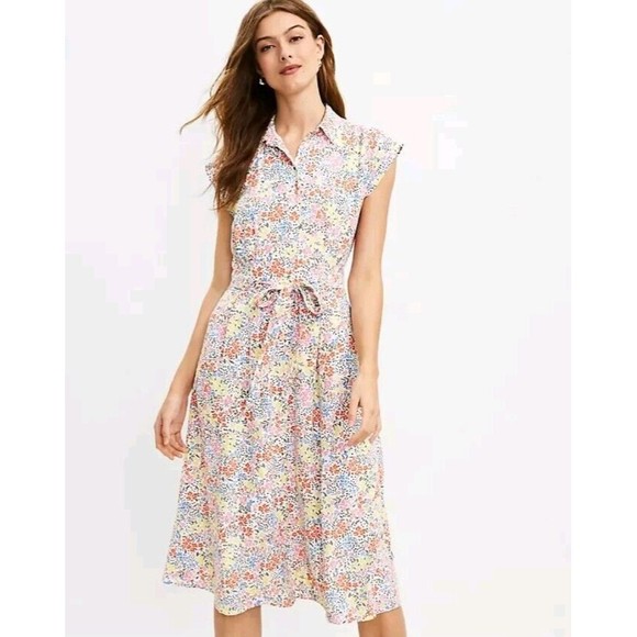 Lands End Size 10 Floral Midi Pocket Shirtdress, Spring, Easter, Summer - Picture 1 of 7